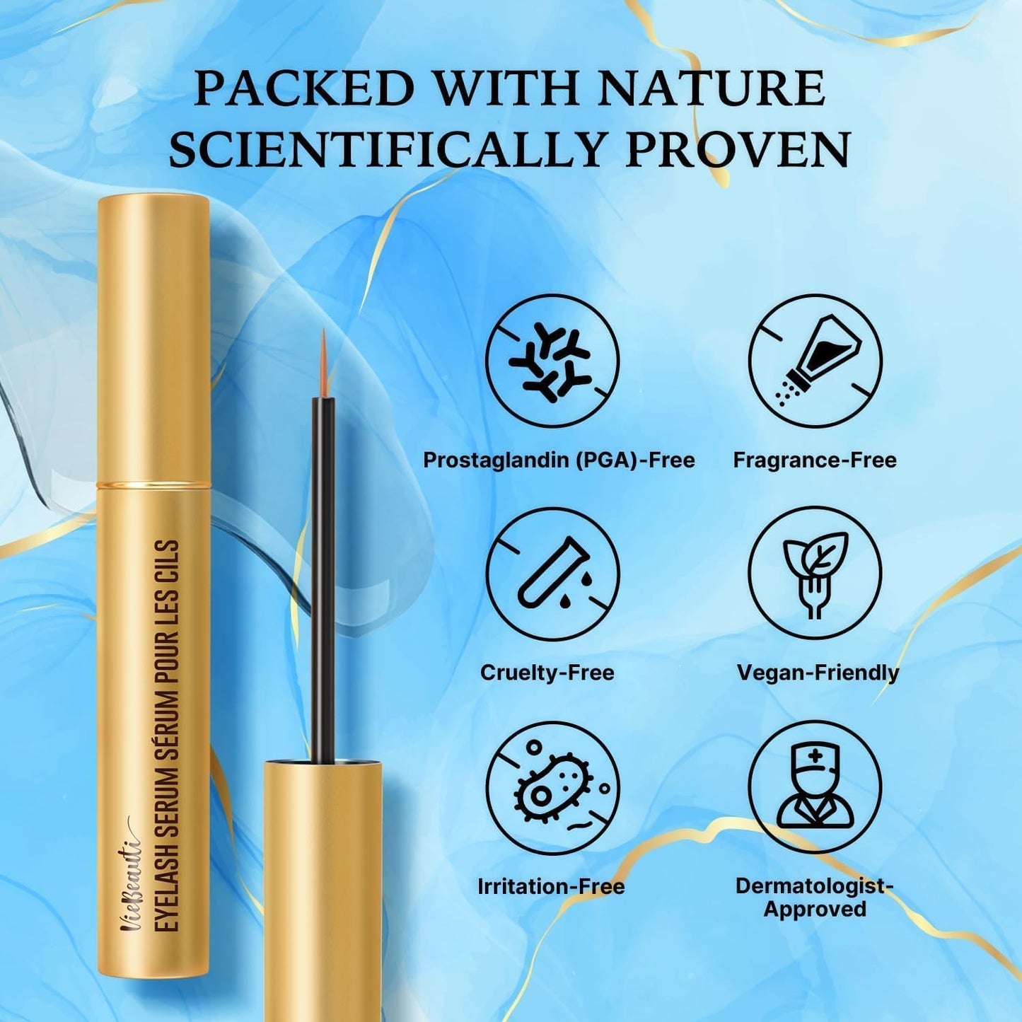VieBeauti Eyelash Growth Serum – Advanced Nourishing Lash Serum for Longer, Fuller & Thicker-Looking Lashes – 5ml