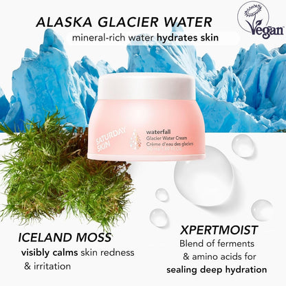 Saturday Skin Waterfall Glacier Water Cream – Oil-Free Korean Gel Moisturizer with Glacier Water & Peptides – 1.69 fl oz / 50ml