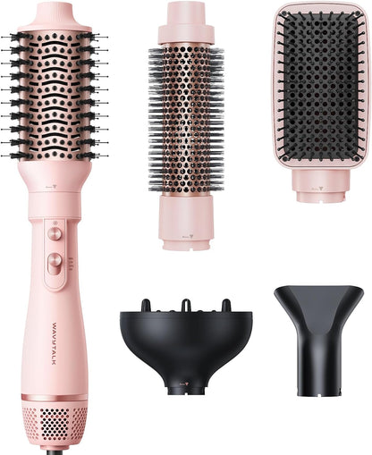 Wavytalk Air Sculpt 5-in-1 Hot Air Brush Set – Blow Dryer Brush, Volumizer, Diffuser & Multi Hair Styler – Pink