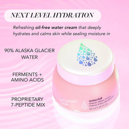 Saturday Skin Waterfall Glacier Water Cream – Oil-Free Korean Gel Moisturizer with Glacier Water & Peptides – 1.69 fl oz / 50ml