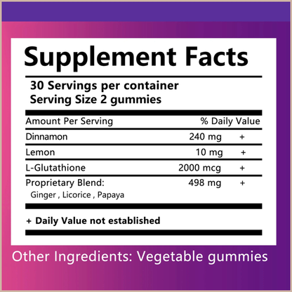 Skin Brightening Gummies – Tone, Antioxidant & Anti-Aging Support – L-Glutathione, Lemon & Cinnamon – 60 Gummies
