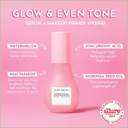 Watermelon Niacinamide Dew Drops – Korean Hydrating Glow Serum, Primer & Liquid Highlighter with Hyaluronic Acid – 40ml