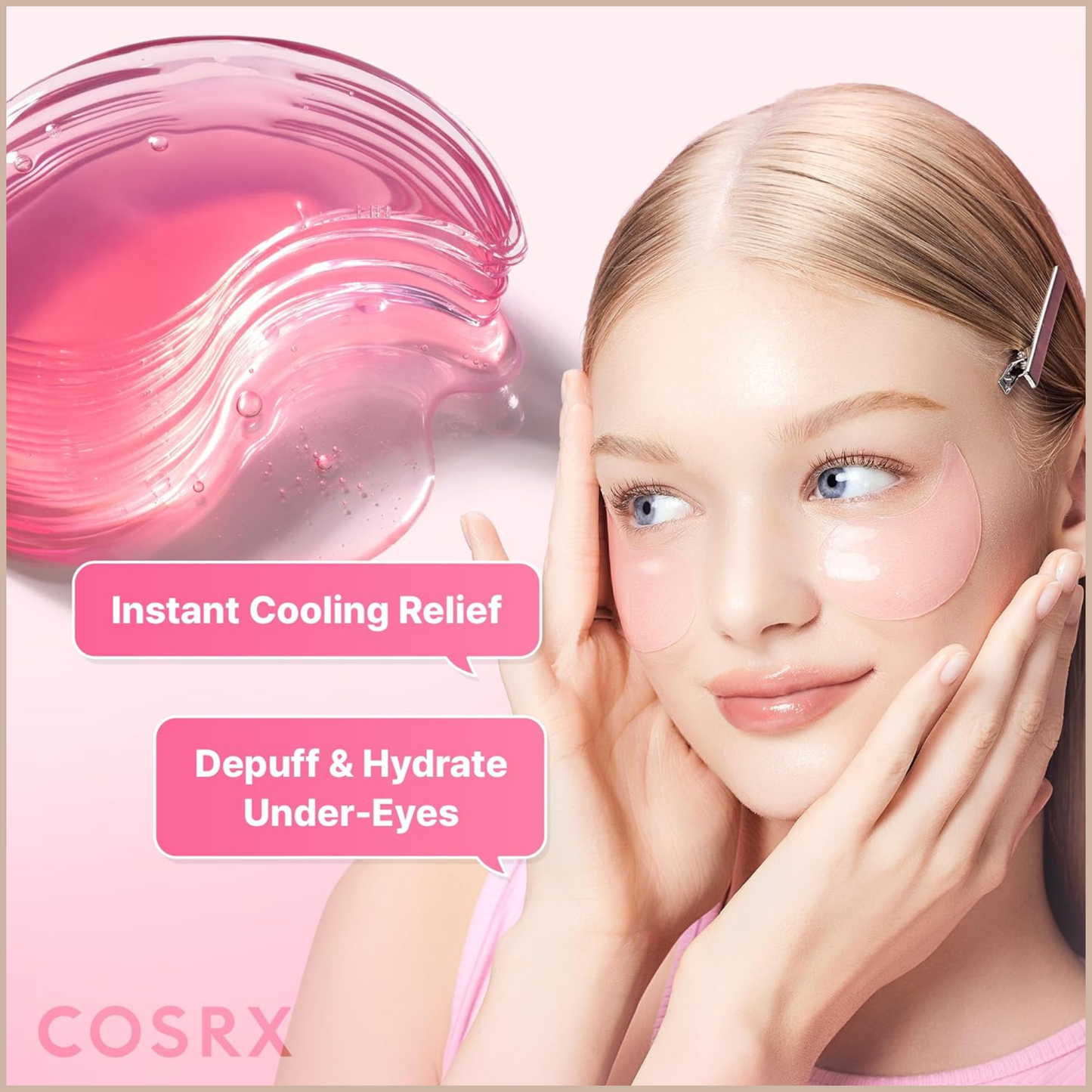 Pink Peptides Collagen Hydrogel Eye Patch – Cooling & Firming Under Eye Patches with 4 Peptides, Collagen & Caffeine – 60 Count