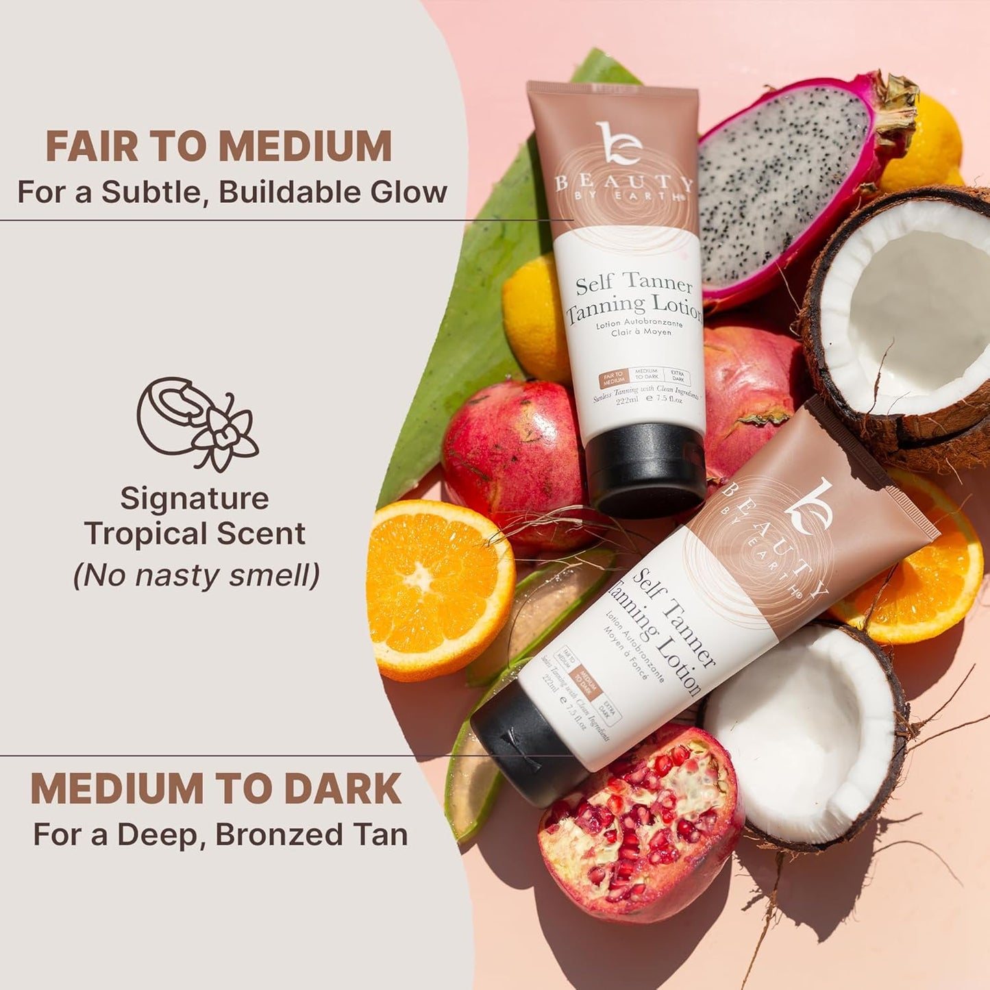 Beauty by Earth Self Tanner – Natural & Organic Moisturizing Self Tanning Lotion with Aloe Vera & Coconut – Medium to Dark