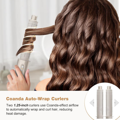 7MAGIC 7-in-1 Hot Air Styler – High-Speed Hair Dryer, Auto-Wrap Curler & Multi-Styler with Travel Case – Champagne Gold