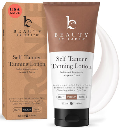 Beauty by Earth Self Tanner – Natural & Organic Moisturizing Self Tanning Lotion with Aloe Vera & Coconut – Medium to Dark