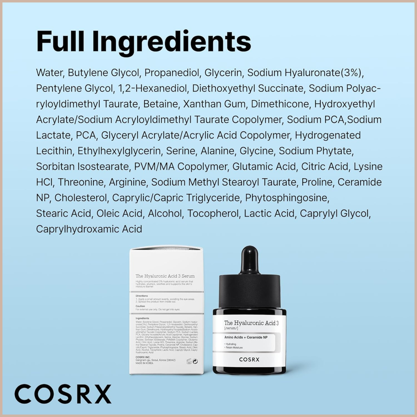 Pure Sodium Hyaluronic Acid 3% Serum – Hydrating Korean Face Serum with Ceramides & Natural Moisturizing Factors – 0.67 fl oz / 20ml