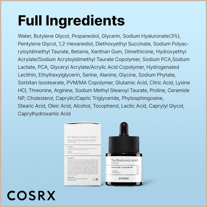 Pure Sodium Hyaluronic Acid 3% Serum – Hydrating Korean Face Serum with Ceramides & Natural Moisturizing Factors – 0.67 fl oz / 20ml