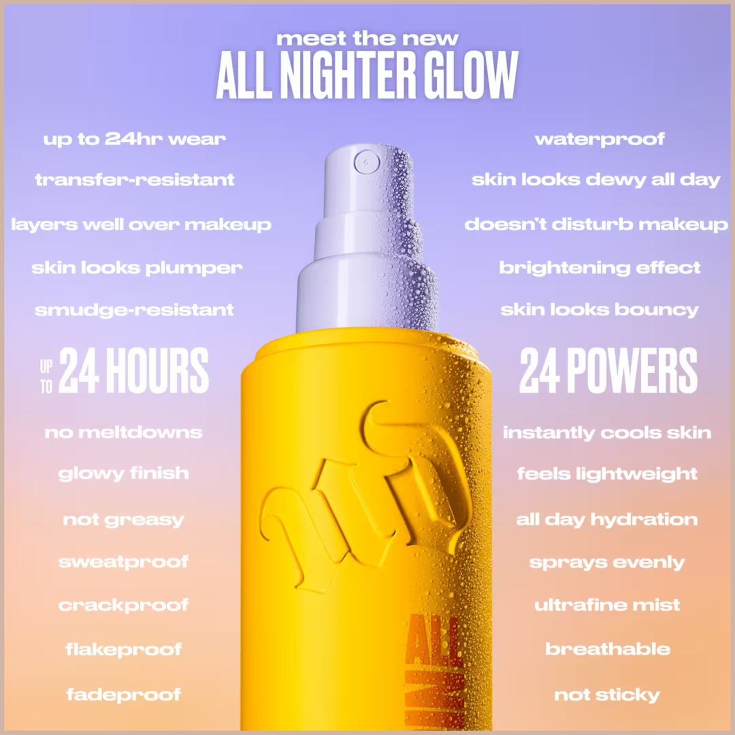 All Nighter Waterproof Glow Setting Spray – 24HR Makeup Hold, Glass-Skin Glow & Hydrating Finish