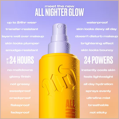 All Nighter Waterproof Glow Setting Spray – 24HR Makeup Hold, Glass-Skin Glow & Hydrating Finish