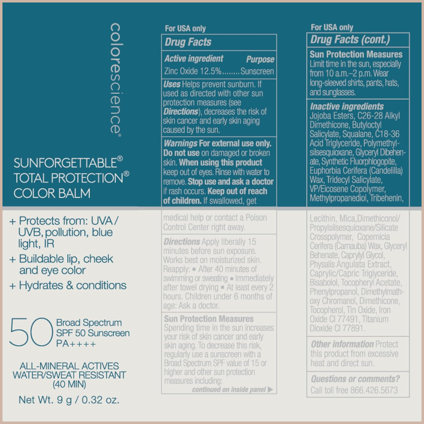 Sunforgettable Total Protection Color Balm SPF 50 – Mineral Broad Spectrum Lip & Cheek Balm with Buildable Color – Blush