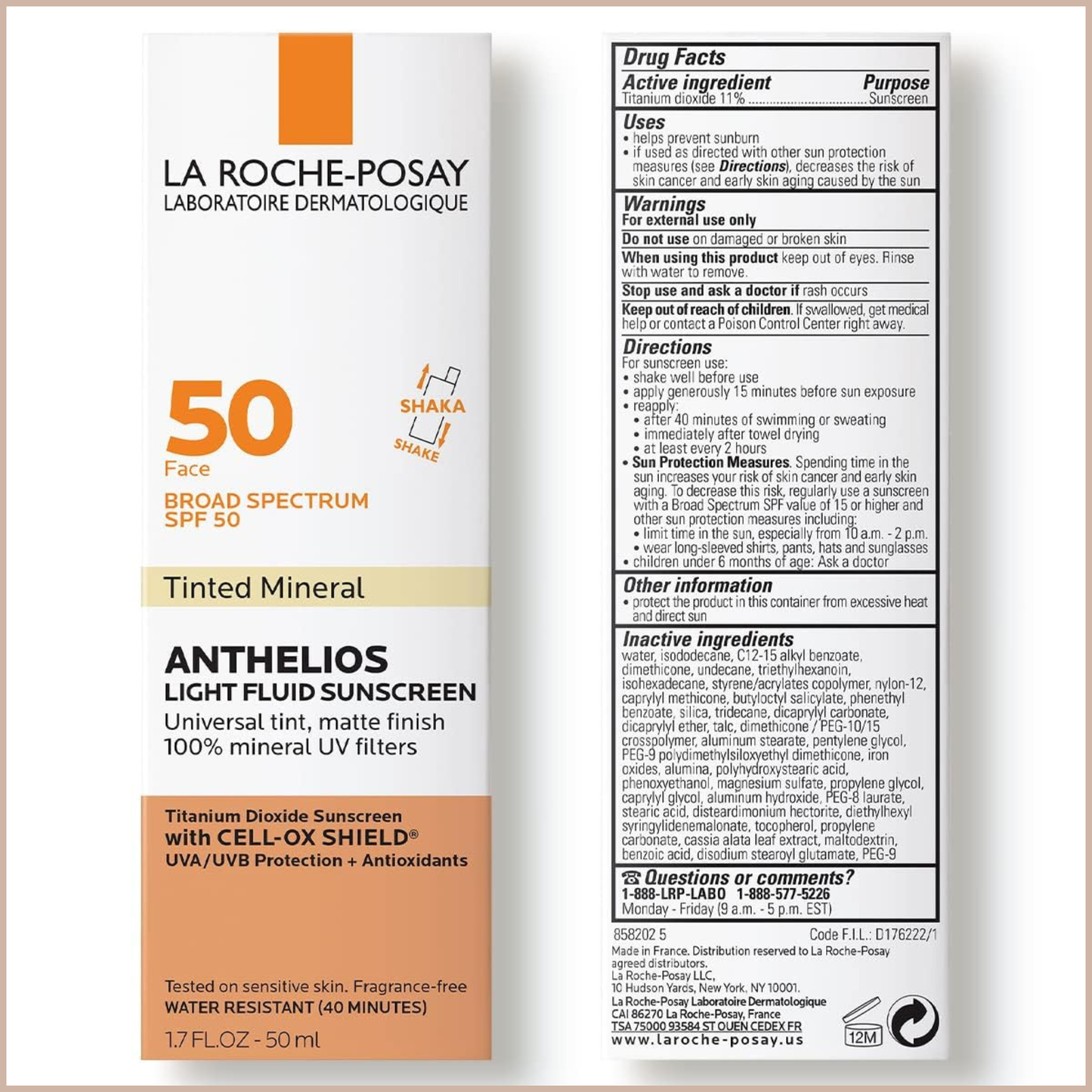 Anthelios Ultra-Light Mineral Sunscreen SPF 40 – Tinted Broad Spectrum Face Sunscreen with Titanium Dioxide, Oil-Free Matte Finish - Tinted