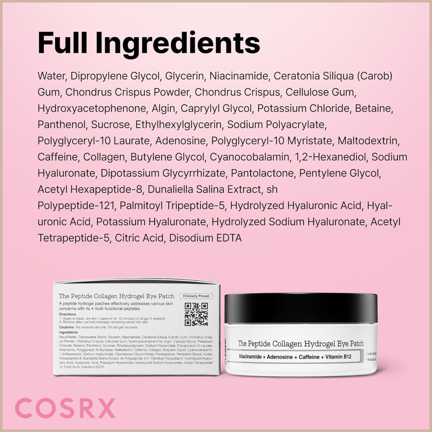 Pink Peptides Collagen Hydrogel Eye Patch – Cooling & Firming Under Eye Patches with 4 Peptides, Collagen & Caffeine – 60 Count