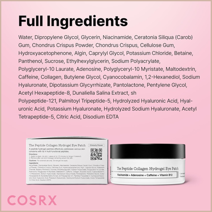 Pink Peptides Collagen Hydrogel Eye Patch – Cooling & Firming Under Eye Patches with 4 Peptides, Collagen & Caffeine – 60 Count