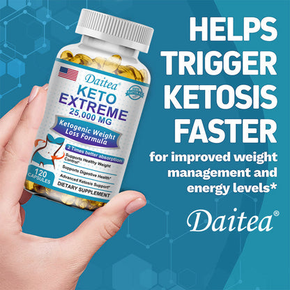 DAITEA Keto Apple Cider Vinegar Capsules 25000mg, Adult Keto-Friendly Wellness Supplement, 60 Count