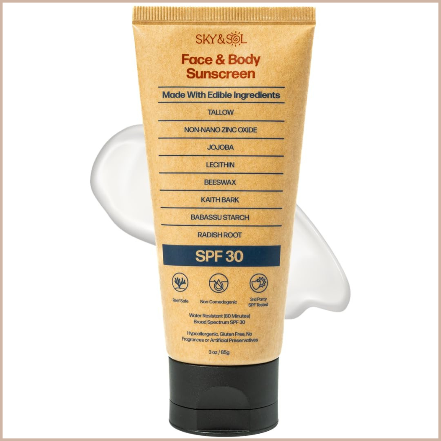 Mineral SPF 30 Sunscreen with Tallow & Zinc Oxide for Moisturizing UV Protection