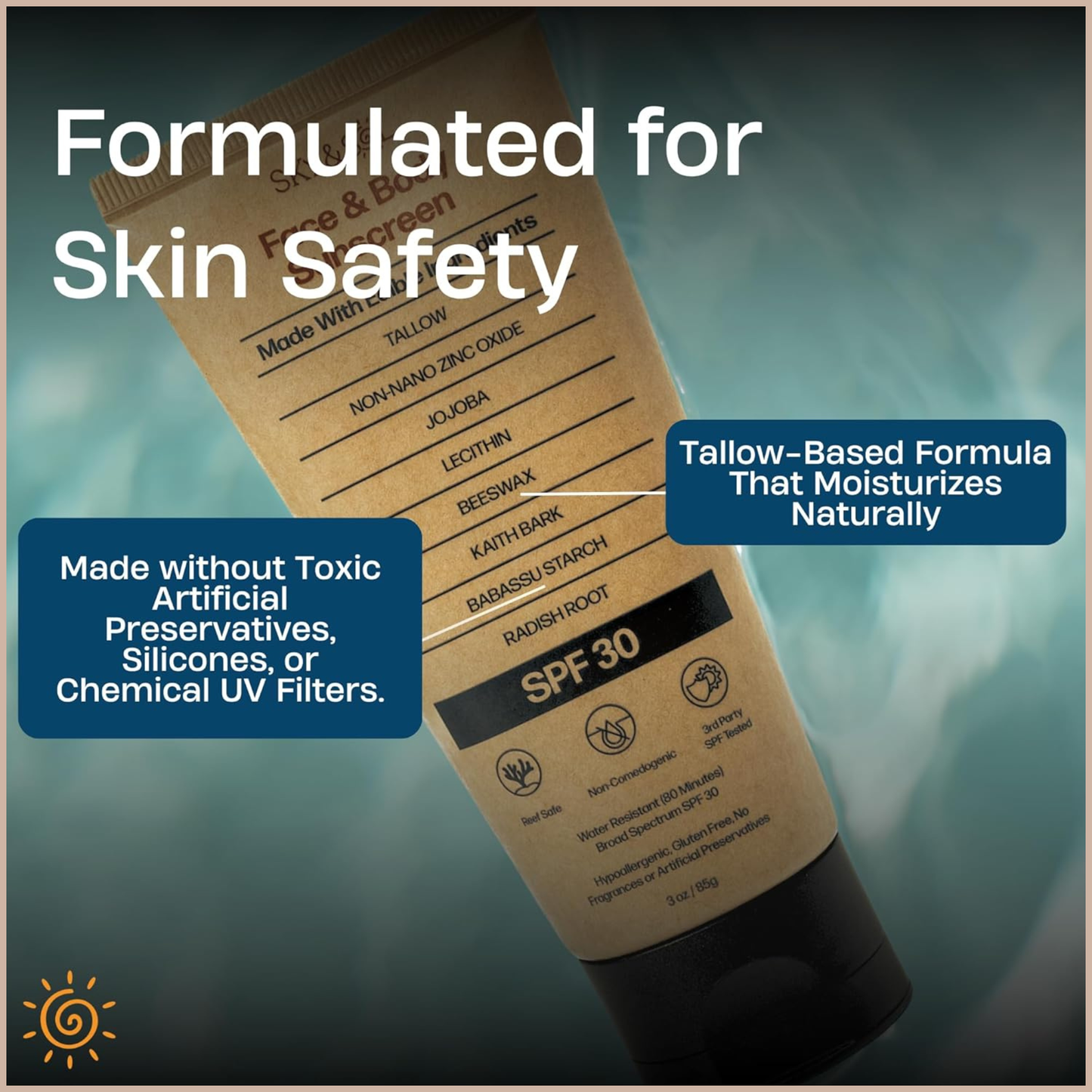 Mineral SPF 30 Sunscreen with Tallow & Zinc Oxide for Moisturizing UV Protection