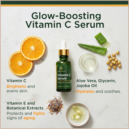 Vitamin C Face Serum with Hyaluronic Acid & Collagen – Brightening Anti-Aging Treatment for Dark Spots, Wrinkles & Uneven Skin Tone