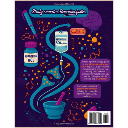 Top 200 Drugs Simplified – Visual Pharmacology Coloring Workbook with Mnemonics, Generics & Memory-Based Learning System