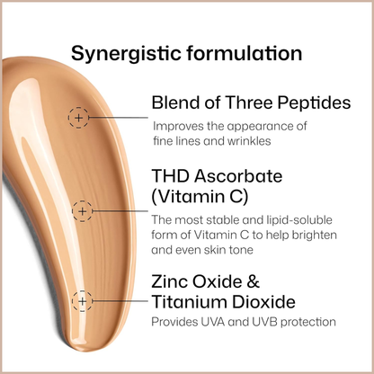Tinted Face Moisturizer SPF 45 with Peptides & Vitamin C for Anti-Aging, Brightening & Hydration