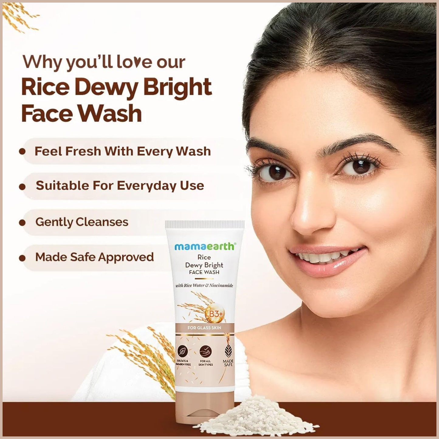 Rice Water & Niacinamide Gentle Facial Cleanser for Daily Hydration & Oil Control