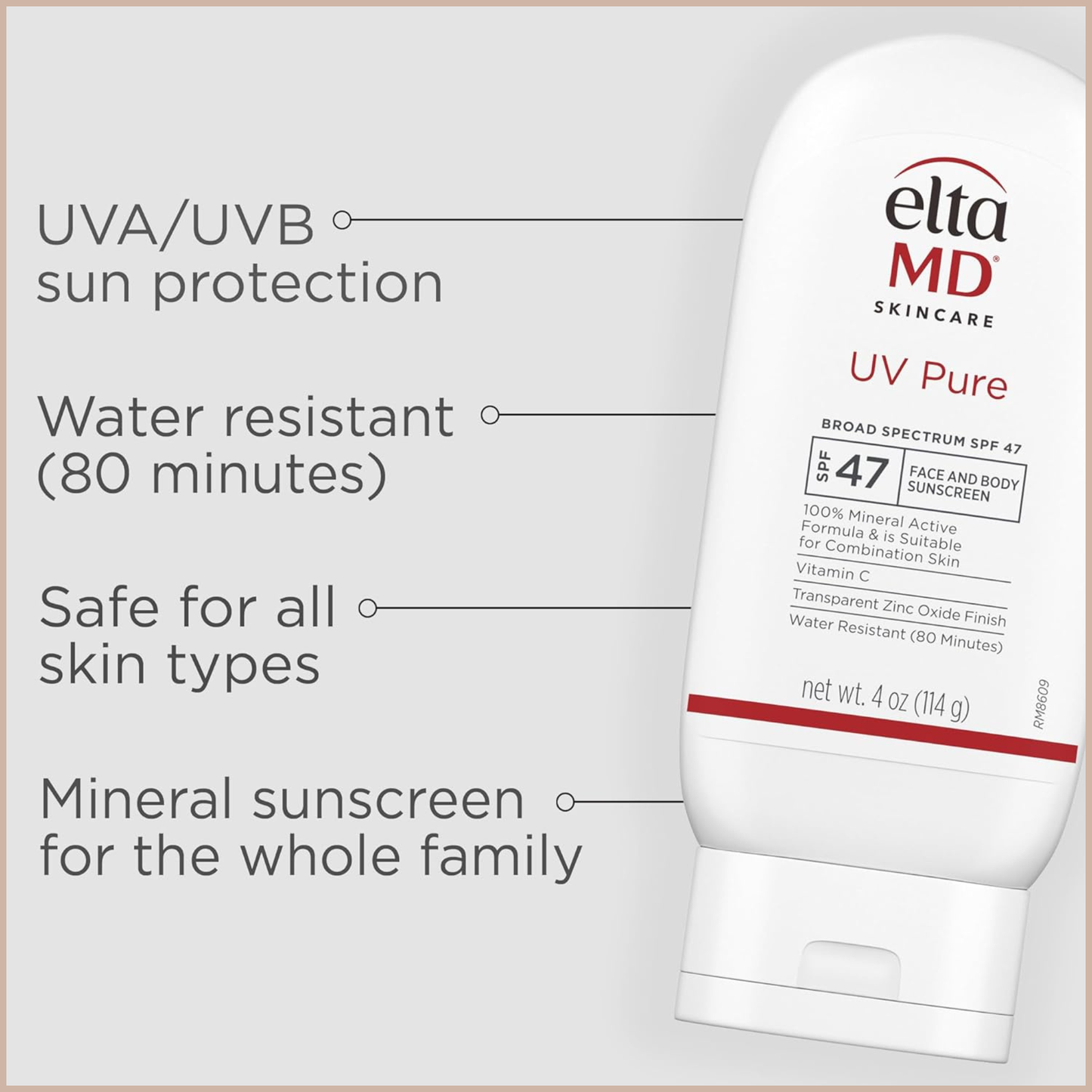 100% Mineral Sunscreen SPF 47 for Face & Body (Water-Resistant)