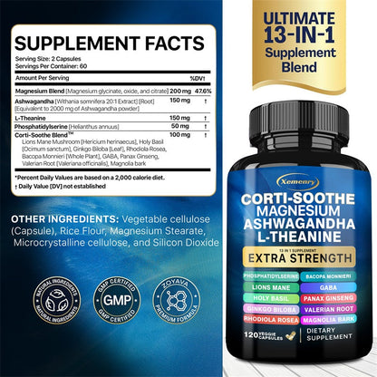 Cortisol Support Capsules with Magnesium, Ashwagandha & L-Theanine, Daily Calm Supplement