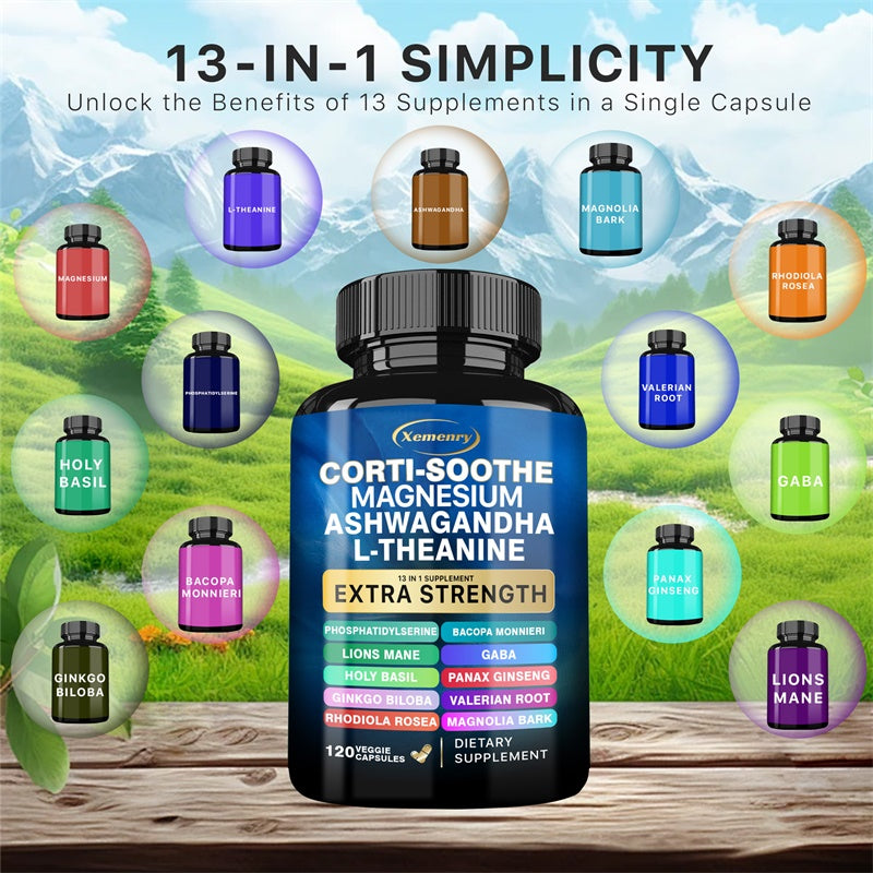 Cortisol Support Capsules with Magnesium, Ashwagandha & L-Theanine, Daily Calm Supplement
