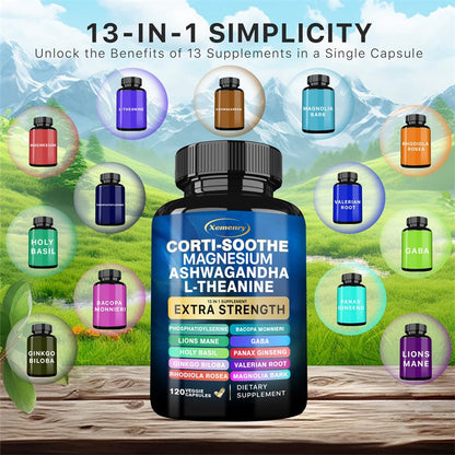 Cortisol Support Capsules with Magnesium, Ashwagandha & L-Theanine, Daily Calm Supplement