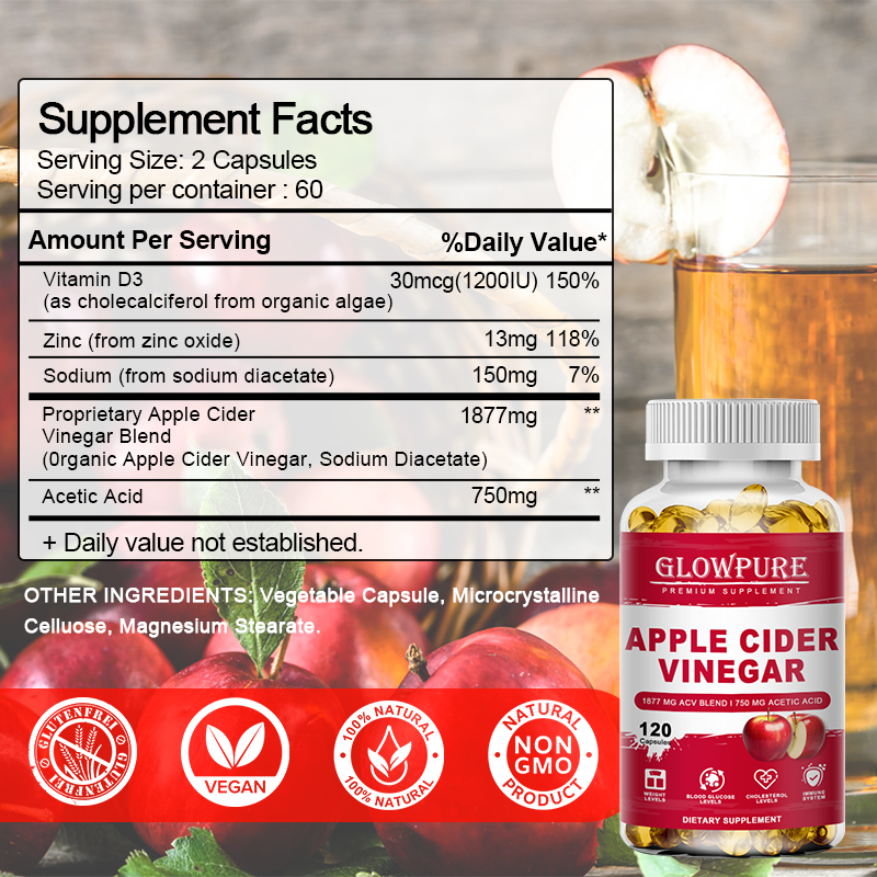 Apple Cider Vinegar Capsules, Adult Daily Wellness Supplement, 60 Count