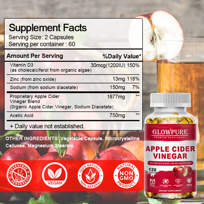 Apple Cider Vinegar Capsules, Adult Daily Wellness Supplement, 60 Count