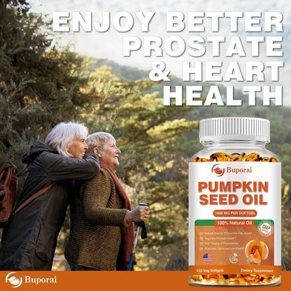 Pumpkin Seed Oil Capsules for Hair, Heart & Prostate Support, 60 Count