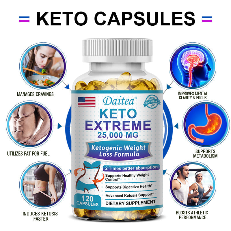 DAITEA Keto Apple Cider Vinegar Capsules 25000mg, Adult Keto-Friendly Wellness Supplement, 60 Count