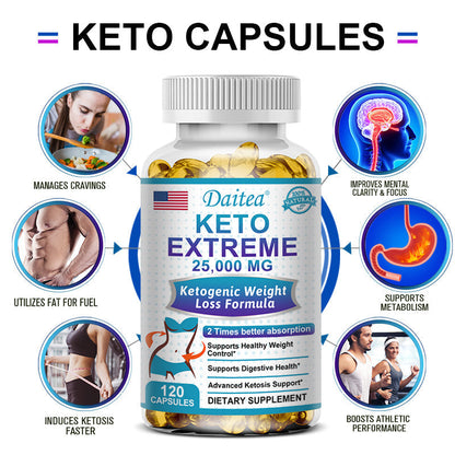 DAITEA Keto Apple Cider Vinegar Capsules 25000mg, Adult Keto-Friendly Wellness Supplement, 60 Count