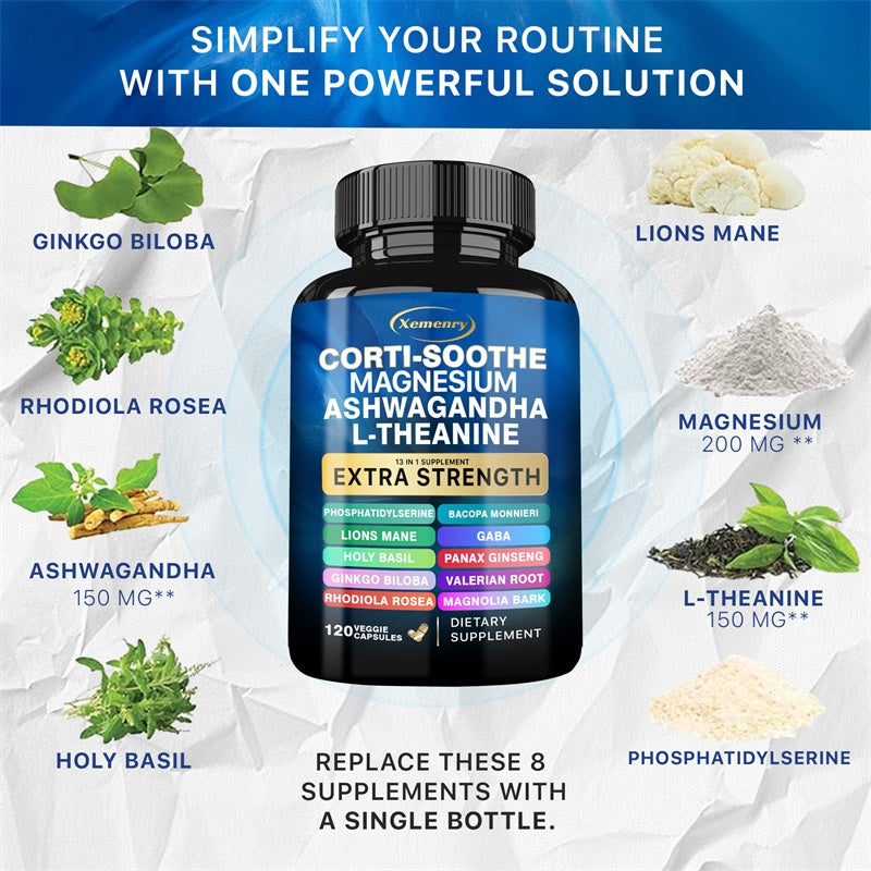 Cortisol Support Capsules with Magnesium, Ashwagandha & L-Theanine, Daily Calm Supplement