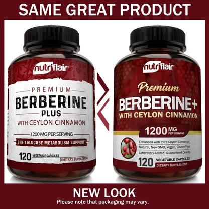 Berberine HCl 1200mg with Ceylon Cinnamon Capsules, 120 Count