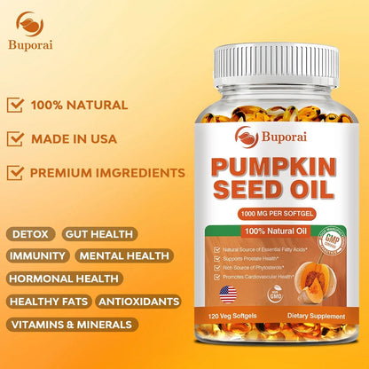 Pumpkin Seed Oil Capsules for Hair, Heart & Prostate Support, 60 Count