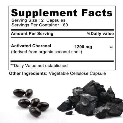 Activated Charcoal Digestive Support Capsules, 60 Count