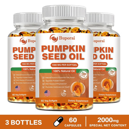 Pumpkin Seed Oil Capsules for Hair, Heart & Prostate Support, 60 Count