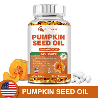 Pumpkin Seed Oil Capsules for Hair, Heart & Prostate Support, 60 Count