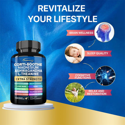 Cortisol Support Capsules with Magnesium, Ashwagandha & L-Theanine, Daily Calm Supplement