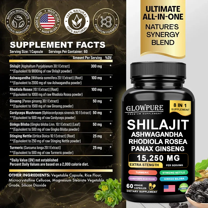 Shilajit 8-in-1 Energy & Focus Support Capsules, 60 Count