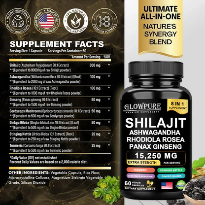 Shilajit 8-in-1 Energy & Focus Support Capsules, 60 Count