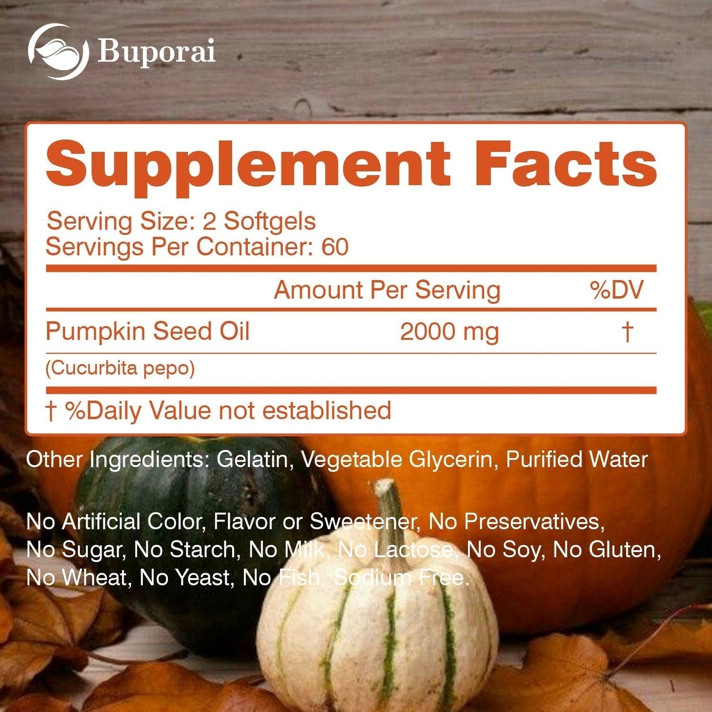 Pumpkin Seed Oil Capsules for Hair, Heart & Prostate Support, 60 Count