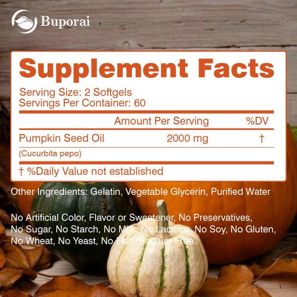 Pumpkin Seed Oil Capsules for Hair, Heart & Prostate Support, 60 Count