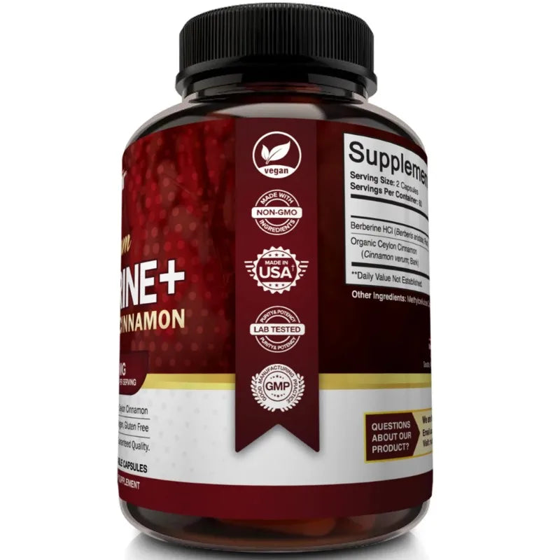 Berberine HCl 1200mg with Ceylon Cinnamon Capsules, 120 Count