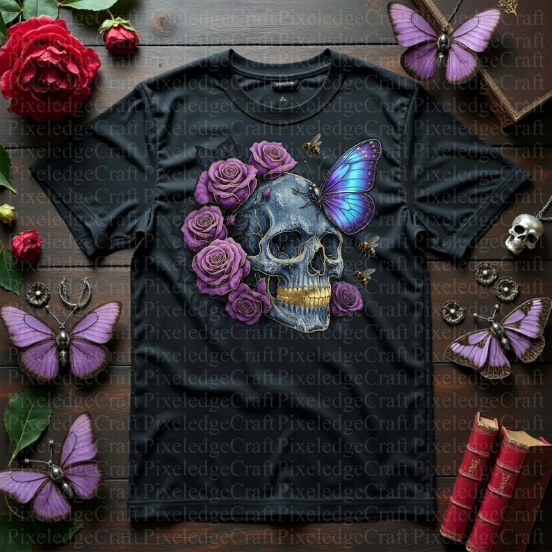 Gothic Floral Skulls Bees PNG Bundle | Special Effects, 300 DPI (Digital Download)